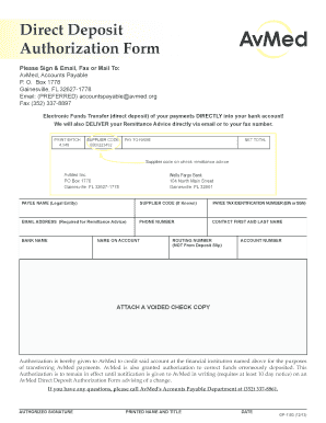 Direct Deposit Authorization Form - Home - AvMed - avmed