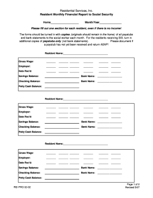 Resident Monthly Financial Report