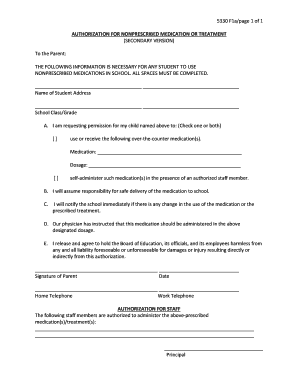 Authorization for Nonprescribed Medication or Treatment