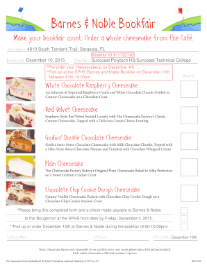 Barnes & Noble Bookfair Cheesecake Order Form