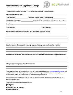 Request for Repair or Upgrade Form