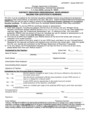 Michigan District Provided Professional Development Record