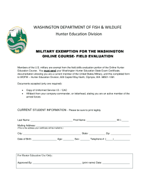 Washington Military Hunter Education Exemption Form