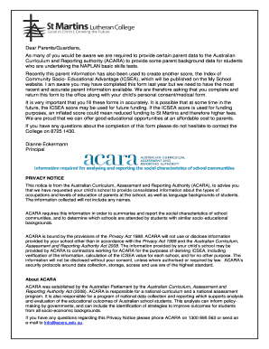 Australian NAPLAN Parent Data Form