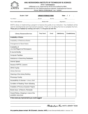 ANITS Library Feedback Form