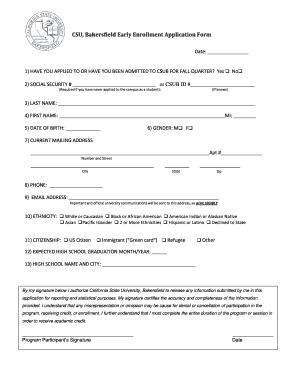 CSU Bakersfield Early Enrollment Application Form