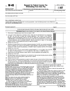 Form W-4S Withholding From Sick Pay