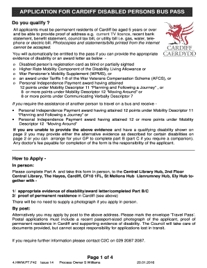 Cardiff Disabled Persons Bus Pass Application