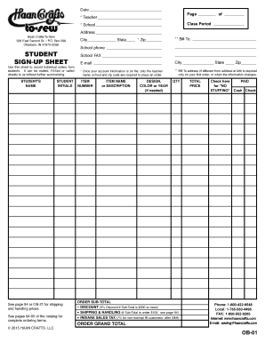 Student sign in sheet - STUDENT SIGN-UP SHEET - haancraftscom