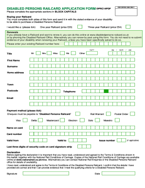 Disabled Persons Railcard Application Form