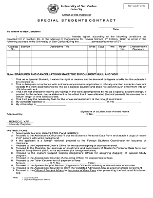 University of San Carlos Special Student Contract
