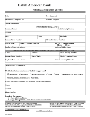Personal Account Setup Form
