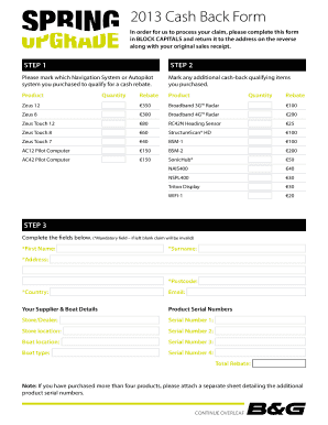 2013 B&G Cash Back Form