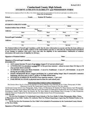 Cumberland County Student-Athlete Eligibility and Permission Form