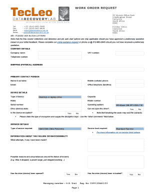 Data Recovery Work Order Request