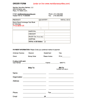 Meridian Securities Order Form