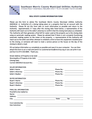Real Estate Closing Information Form