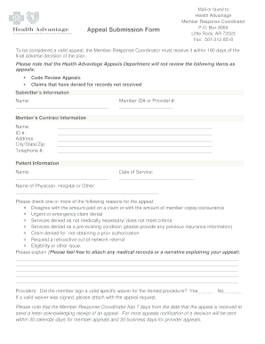 Health Advantage Appeal Submission Form