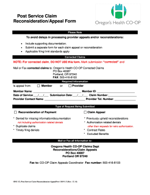 Post Service Claim Reconsideration Appeal Form