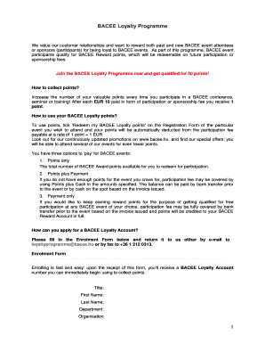 BACEE Loyalty Programme Enrolment Form