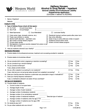 Halfway House Liability Insurance Application