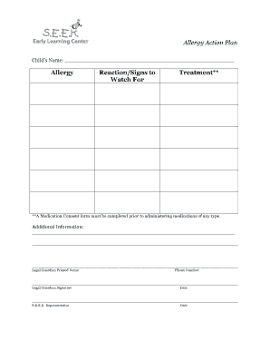Allergy Action Plan Form