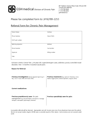 Referral Form for Chronic Pain Management
