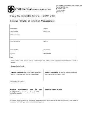 Referral Form for Chronic Pain Management