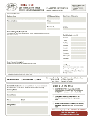 2016 Official Flagstaff Visitor Guide Submission Form