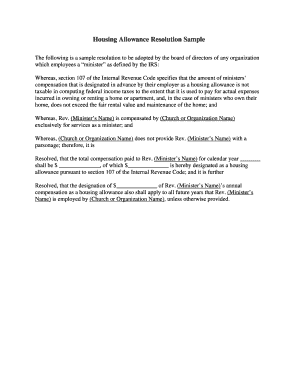 Housing Allowance Resolution for Ministers