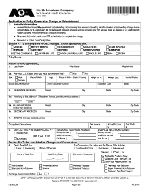 Application for Policy Conversion, Change, or Reinstatement