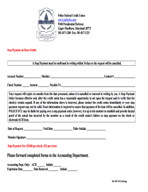 Stop Payment on Share Drafts Form