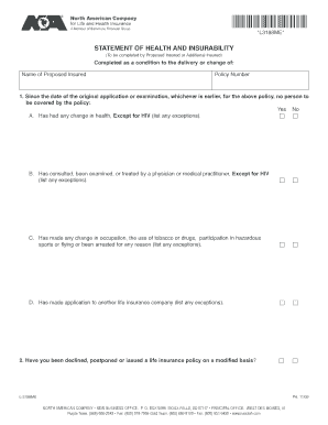 Statement of Health and Insurability Form L-3188ME