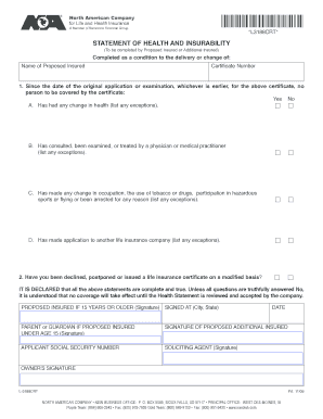 Statement of Health and Insurability