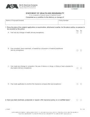 Statement of Health and Insurability Form L-3188MD
