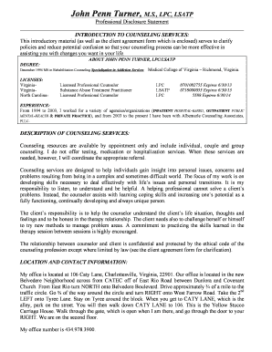 Professional Disclosure Statement for Counseling Services