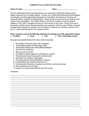 Parent Evaluation of Coaches