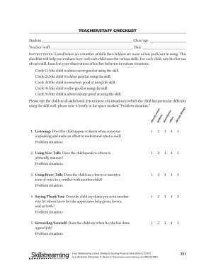 Teacher Staff Checklist