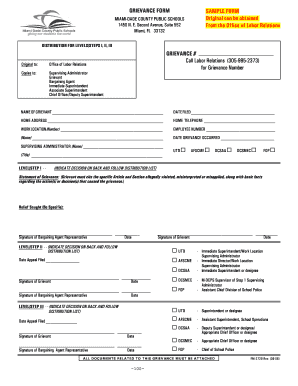 Miami-Dade County Public Schools Grievance Form