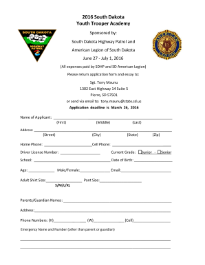 Office claim form template - 2016 South Dakota Youth Trooper Academy - dps sd