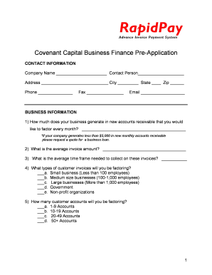 Covenant Capital Business Finance Pre-Application