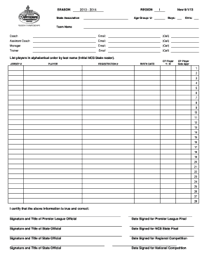 2013-2014 Youth Sports Team Registration Form