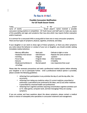 US Youth Soccer Concussion Notification Form