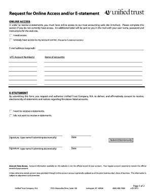 Unified Trust Online Access and E-Statement Request Form