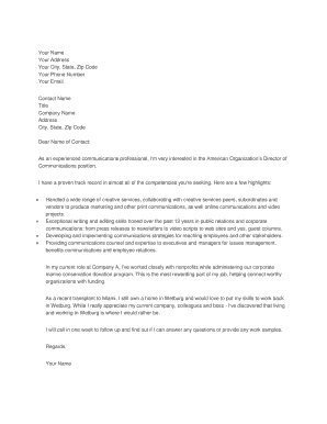 Letter of intent for visa application - Example Director of Communications In this example cover letter an experienced communications professional is trying to secure a new job as a director of communications