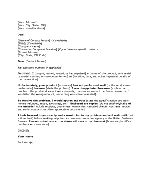 Template Complaint Letter 1 If you need to send a complaint letter to a business this is a good template to follow