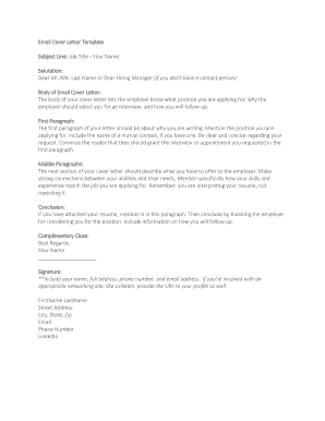 Email Cover Letter Template