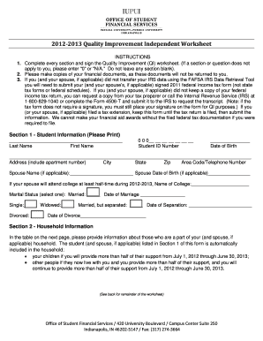 2012-2013 Quality Improvement Independent Worksheet