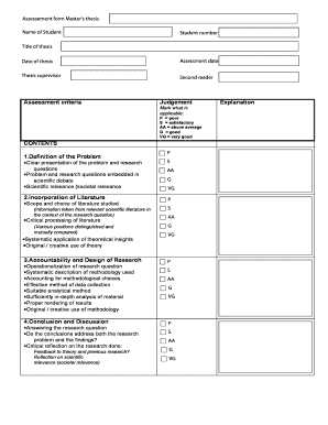 Master's Thesis Assessment Form