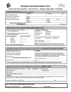 Lutheran Deaconess Association Donation Authorization Form